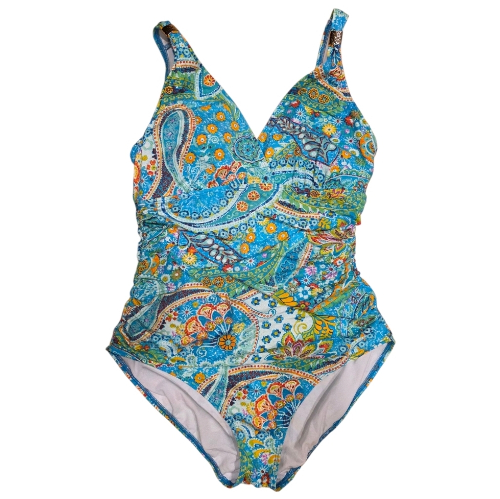 LAUREN‎ RALPH LAUREN Carnivale Blue Paisley One Piece Swimsuit - Size 14